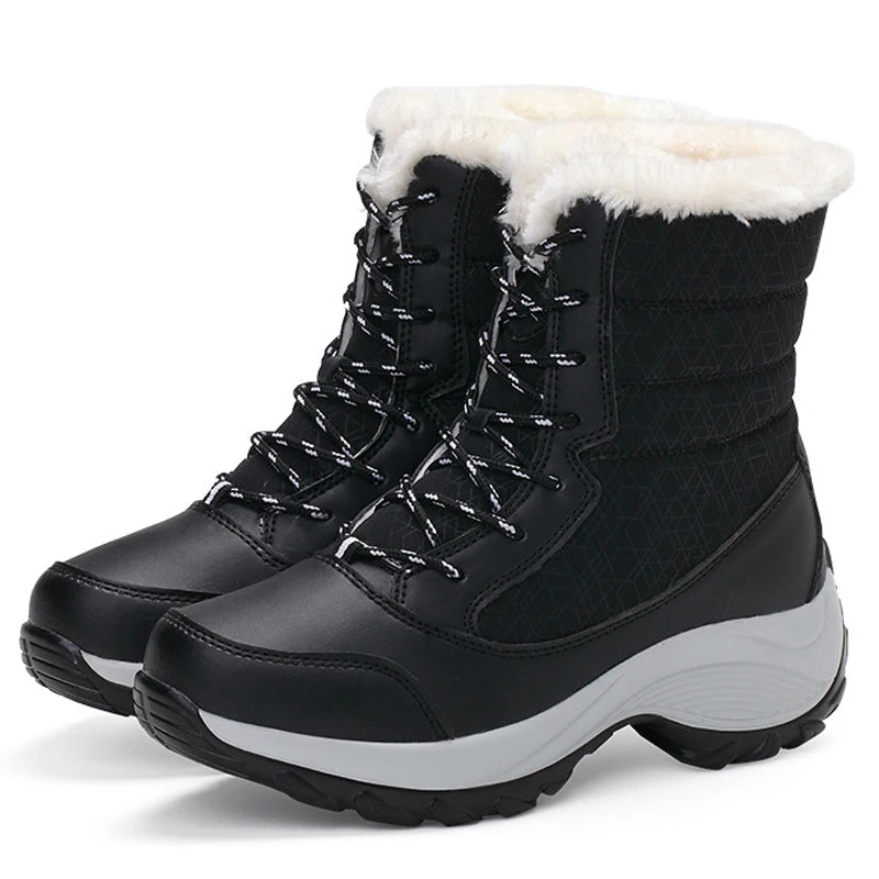 Women's Winter Snow Boots - Waterproof Platform Ankle Boots with Fur Lining