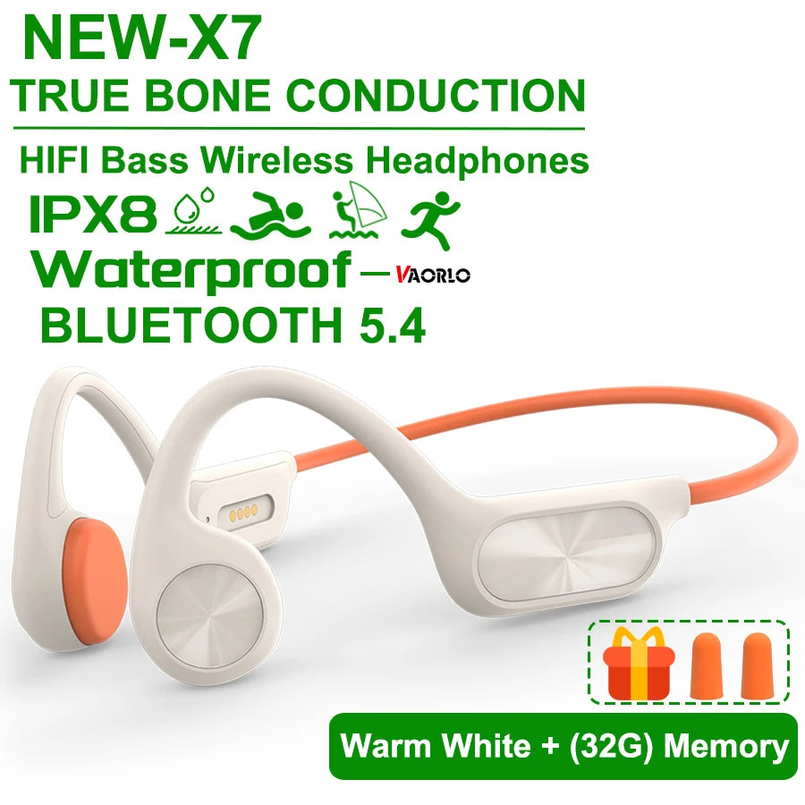 VAORLO Bone Conduction Bluetooth 5.3 Headphones - IPX8 Waterproof with 32GB MP3 Player