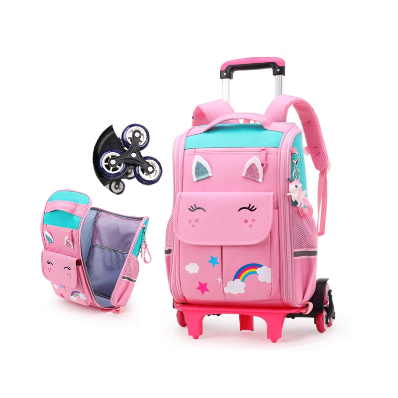 Premium Rolling School Backpack for Kids - High Capacity Wheeled Trolley Bag