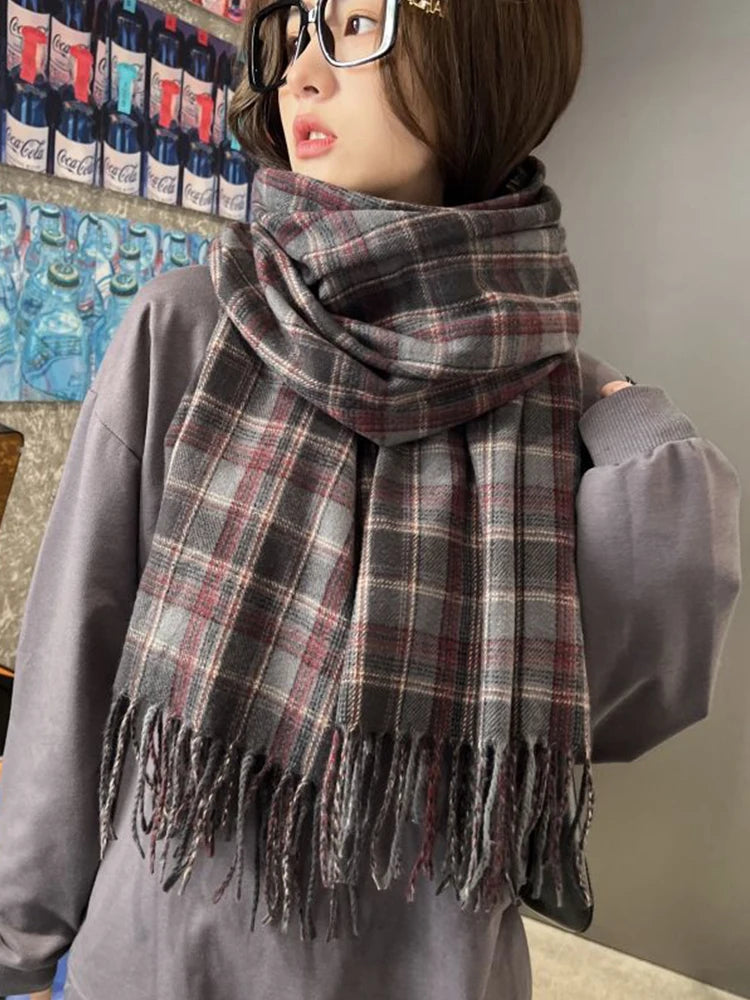 Women's Plaid Cashmere Scarf - Winter Wrap Shawl