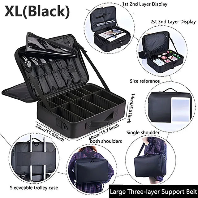 Professional Makeup Case - Large Capacity Travel Cosmetic Organizer