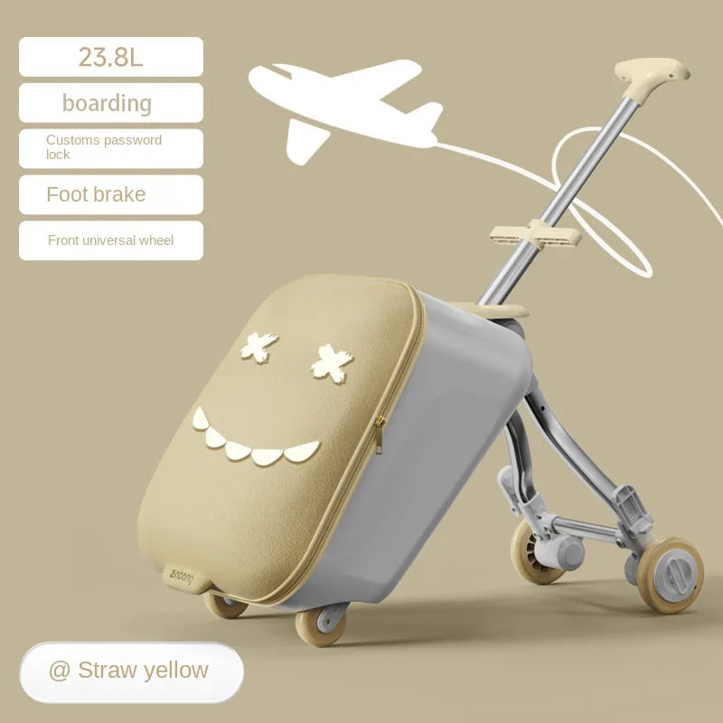 Children's Ride-On Luggage with Brake Wheels - 39.8L Foldable Travel Suitcase