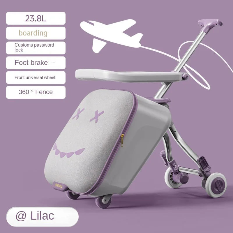 Children's Ride-On Luggage with Brake Wheels - 39.8L Foldable Travel Suitcase