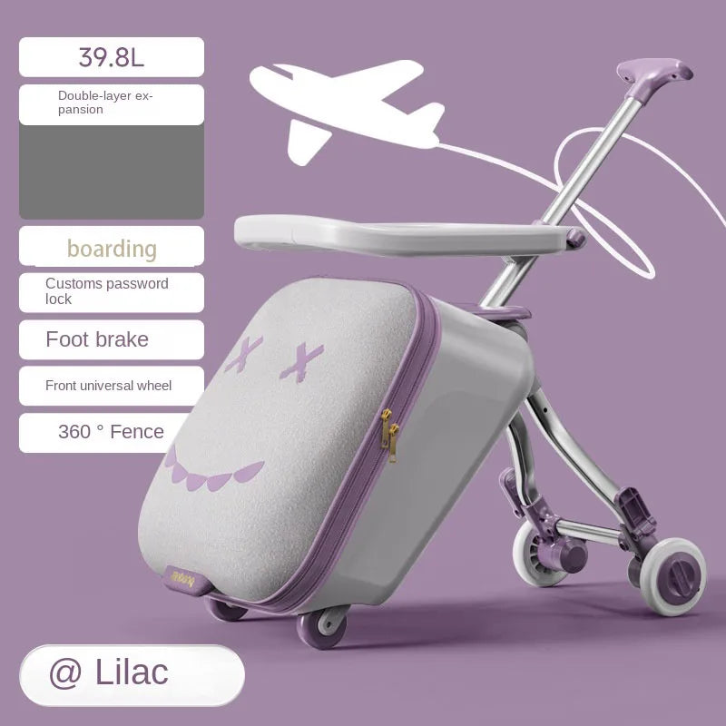 Children's Ride-On Luggage with Brake Wheels - 39.8L Foldable Travel Suitcase