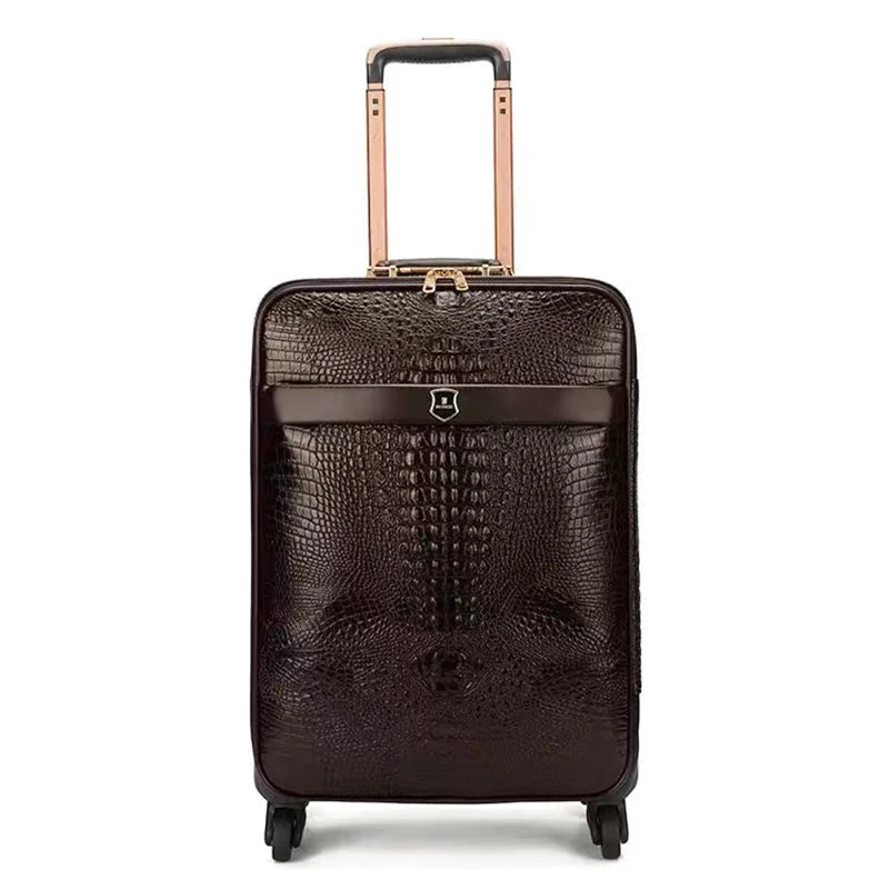 Premium Crocodile Leather Rolling Luggage - 16/20/24 Inch Travel Suitcase