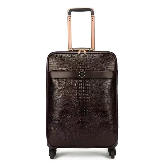 Premium Crocodile Leather Rolling Luggage - 16/20/24 Inch Travel Suitcase