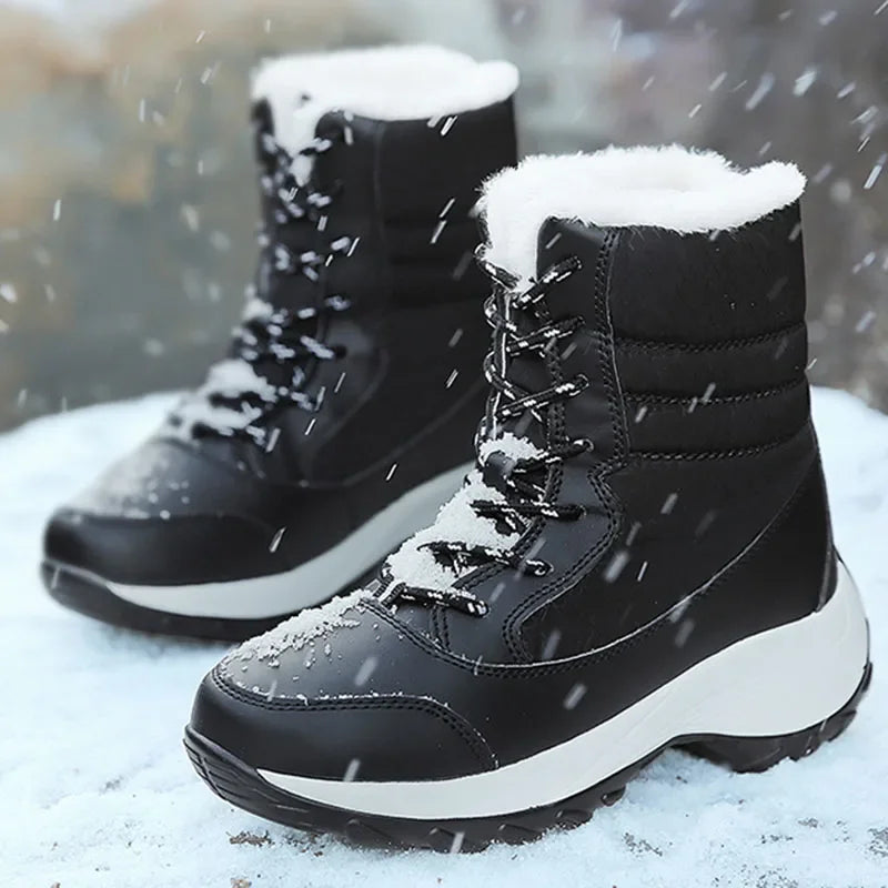 Women's Winter Snow Boots - Waterproof Platform Ankle Boots with Fur Lining