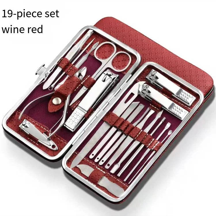 Professional 19-Piece Nail Care & Grooming Set with Leather Case