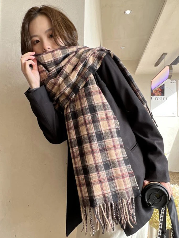 Women's Plaid Cashmere Scarf - Winter Wrap Shawl