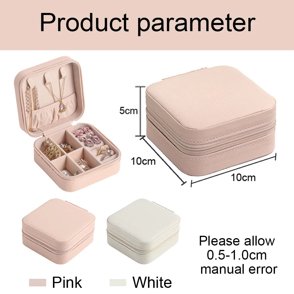 Personalized Leather Travel Jewelry Case - Custom Name Zipper Jewelry Box for Women