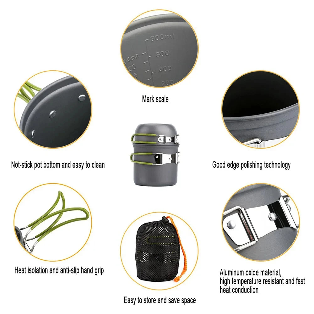 LISM Portable Camping Cookware Set - Lightweight Aluminum Outdoor Cooking Pot for Hiking, Backpacking & Picnics (1-2 Person)