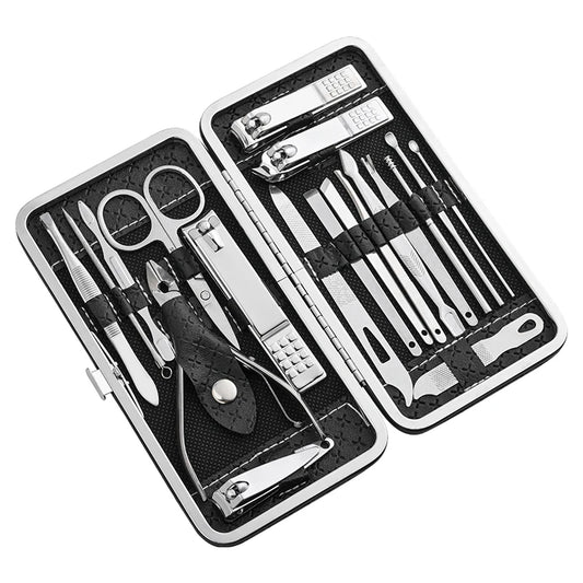 Professional 19-Piece Nail Care & Grooming Set with Leather Case