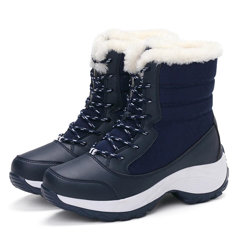 Women's Winter Snow Boots - Waterproof Platform Ankle Boots with Fur Lining