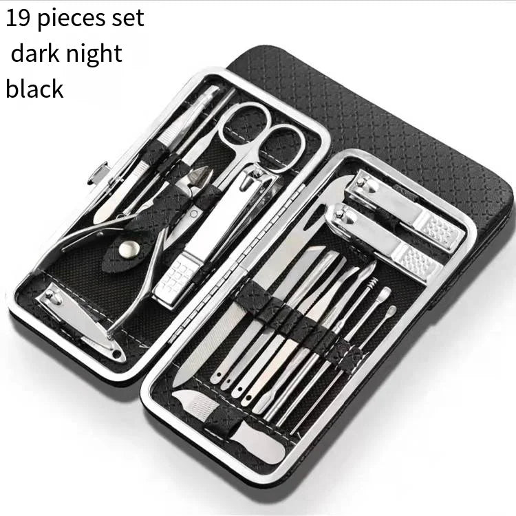 Professional 19-Piece Nail Care & Grooming Set with Leather Case