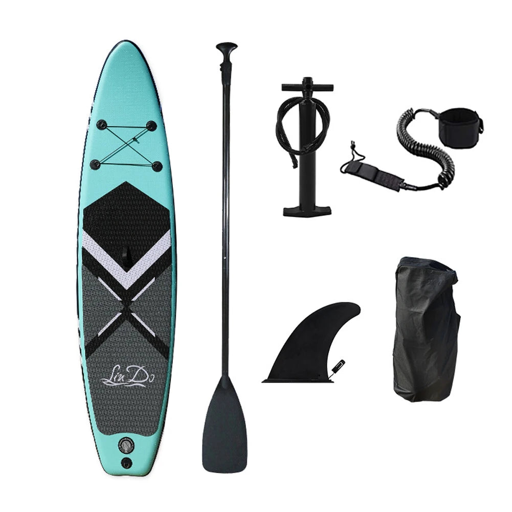 LinDo Inflatable Stand Up Paddle Board - Complete SUP Set with Paddle, Fin & Pump