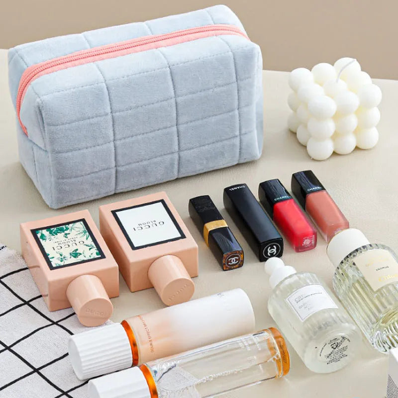 Plush Makeup Bag - Portable Travel Organizer for Cosmetics and Stationery