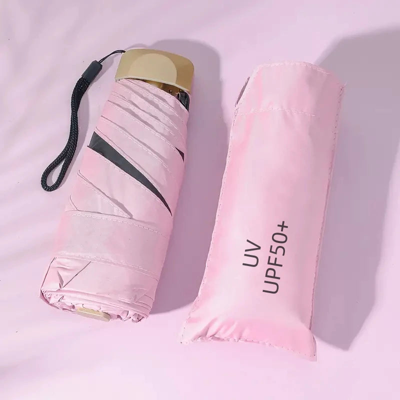 Compact 5-Fold UV Protection Travel Umbrella - Mini Pocket Sun & Rain Parasol