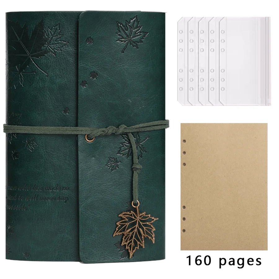 Vintage Leather Travel Journal - Spiral Ring Diary with Kraft Paper