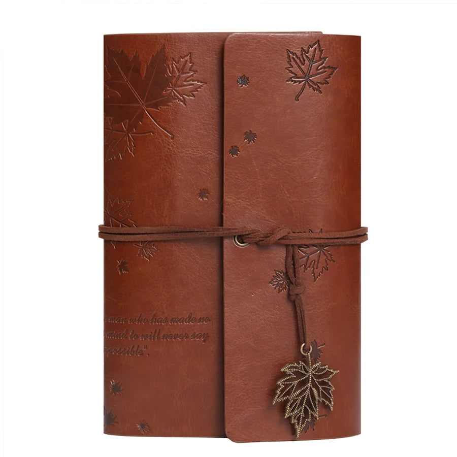 Vintage Leather Travel Journal - Spiral Ring Diary with Kraft Paper