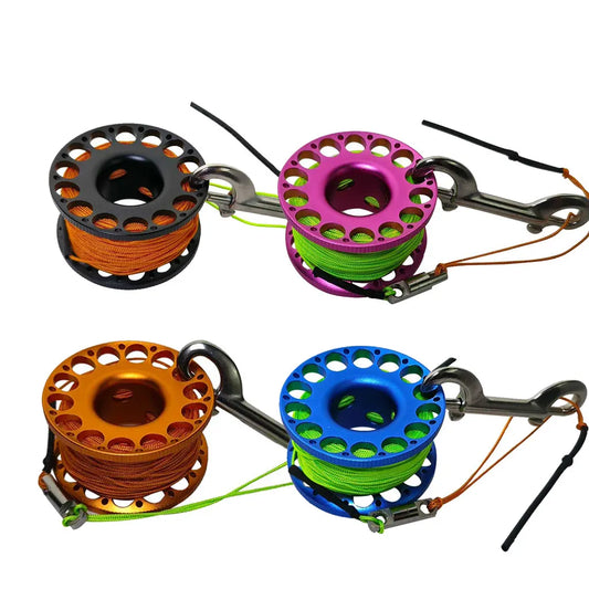 Professional 30M Aluminum Alloy Scuba Diving Finger Reel with Double-Ended Hook
