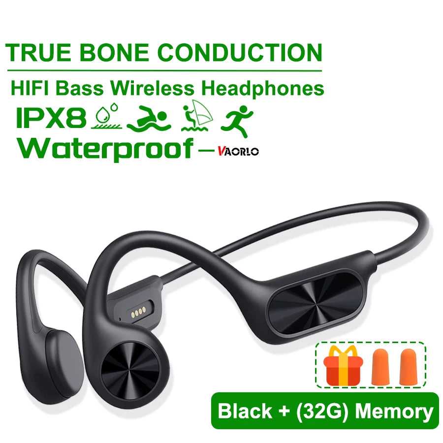 VAORLO Bone Conduction Bluetooth 5.3 Headphones - IPX8 Waterproof with 32GB MP3 Player