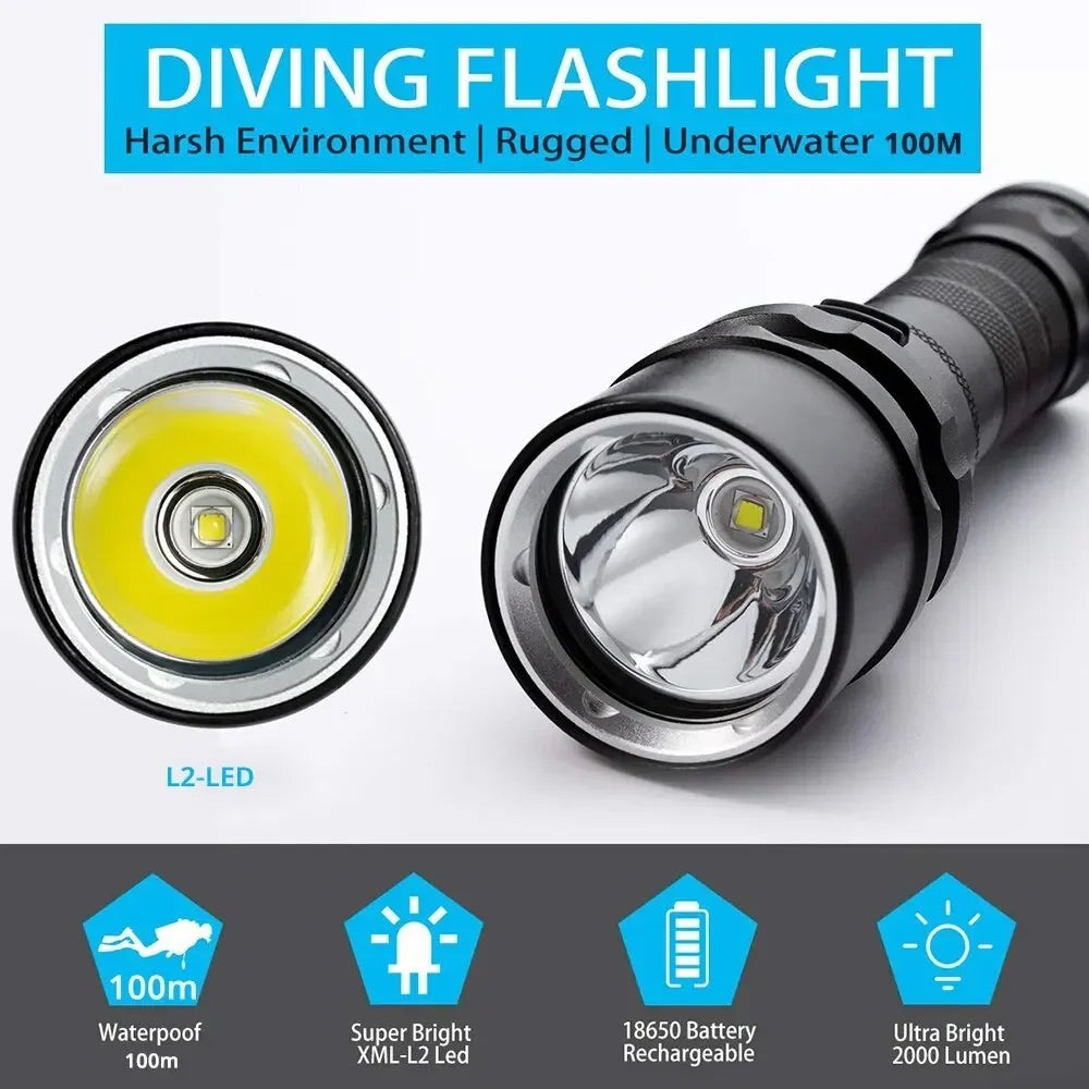 ESMARTER Professional Diving Flashlight - 1000 Lumen Waterproof LED Torch with 18650 Battery