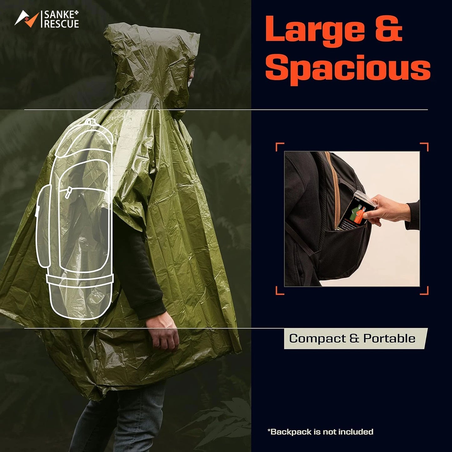 Emergency Waterproof Aluminum Film Poncho - Disposable Raincoat & Thermal Blanket for Camping & Survival