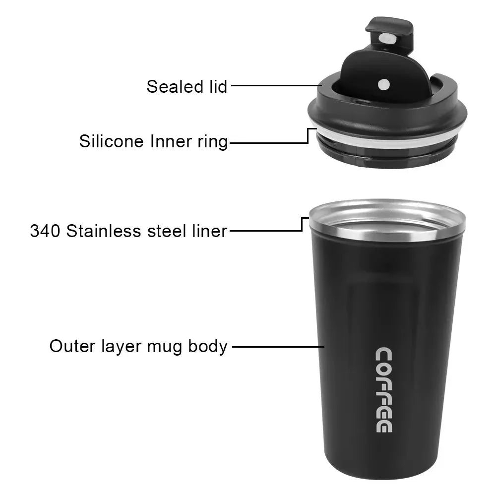 Stainless Steel Insulated Thermos Mug - Leakproof Travel Coffee & Tea Cup (380ml/510ml)