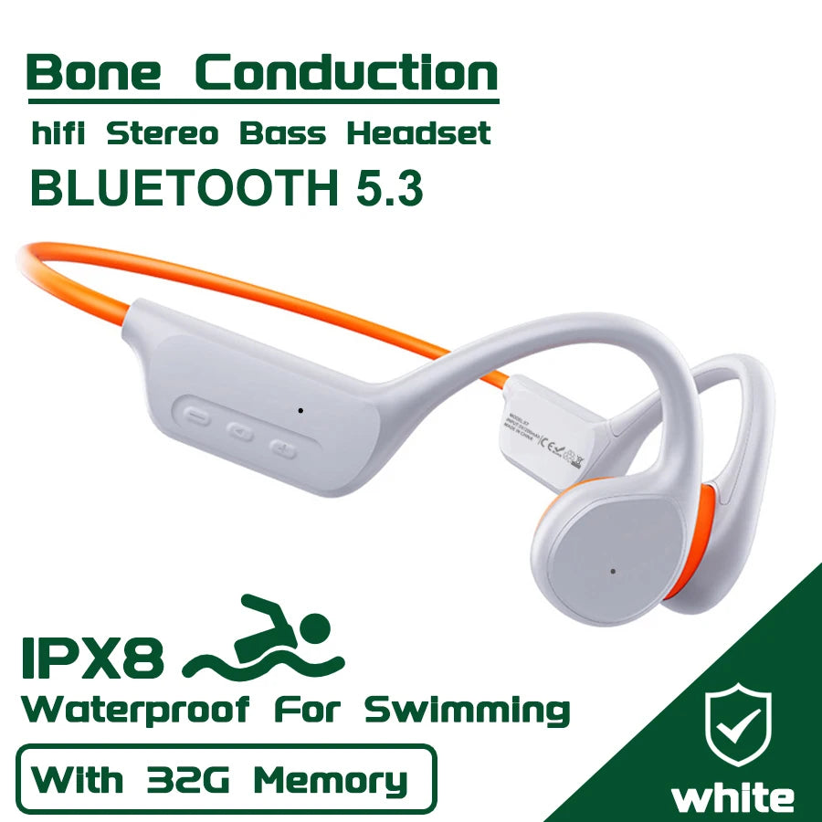 VAORLO Bone Conduction Bluetooth 5.3 Headphones - IPX8 Waterproof with 32GB MP3 Player