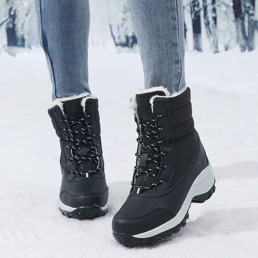 Women's Winter Snow Boots - Waterproof Platform Ankle Boots with Fur Lining