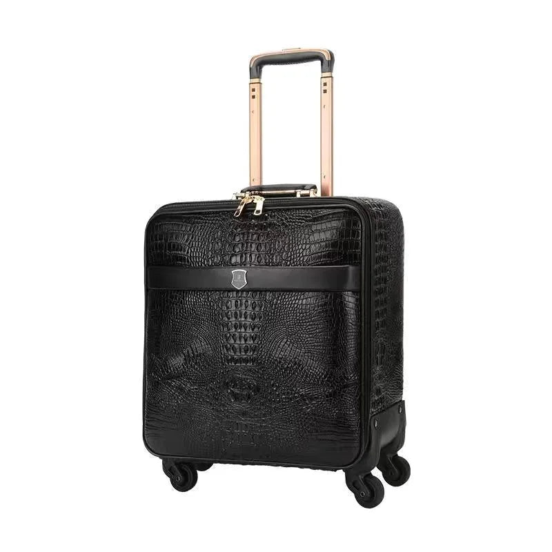 Premium Crocodile Leather Rolling Luggage - 16/20/24 Inch Travel Suitcase