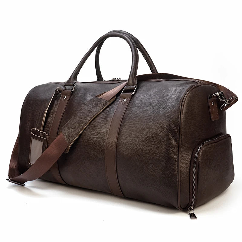 Premium Genuine Leather Travel Duffle Bag - Vintage Cow Leather Weekend Bag