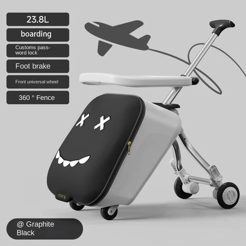 Children's Ride-On Luggage with Brake Wheels - 39.8L Foldable Travel Suitcase