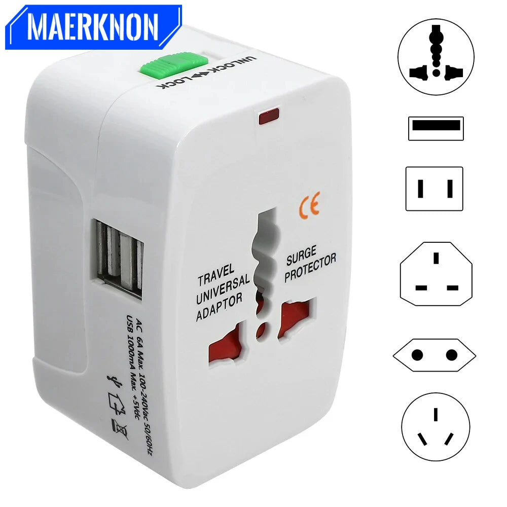 Universal Travel Adapter - All-in-One International Plug with Dual USB & Type-C Ports