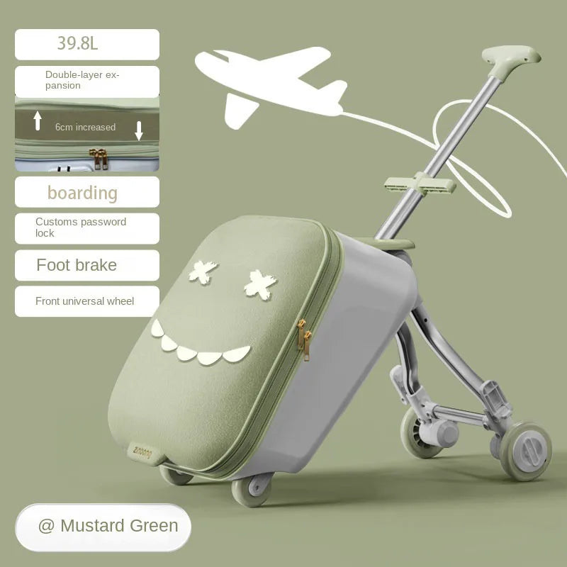 Children's Ride-On Luggage with Brake Wheels - 39.8L Foldable Travel Suitcase