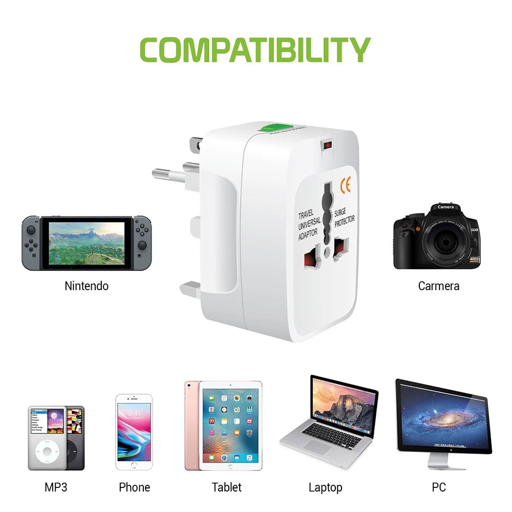 Universal Travel Adapter - All-in-One International Plug with Dual USB & Type-C Ports