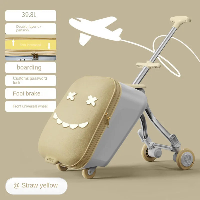 Children's Ride-On Luggage with Brake Wheels - 39.8L Foldable Travel Suitcase