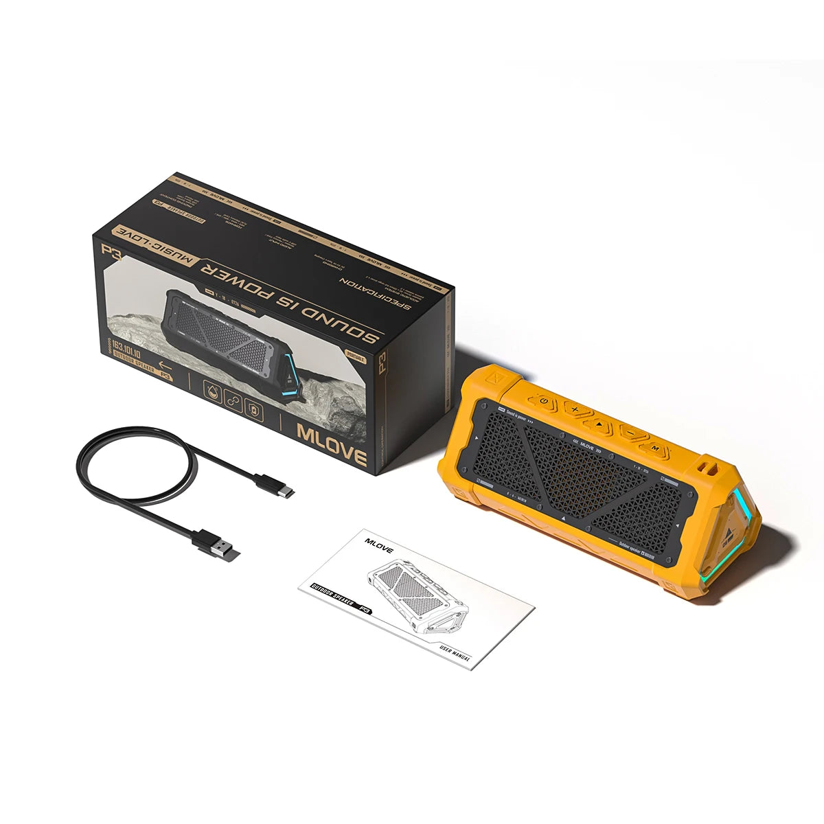 MLOVE P3 Portable Bluetooth Speaker - 40W Wireless Outdoor Speaker with IPX7 Waterproof, RGB Lights & Stereo Sound