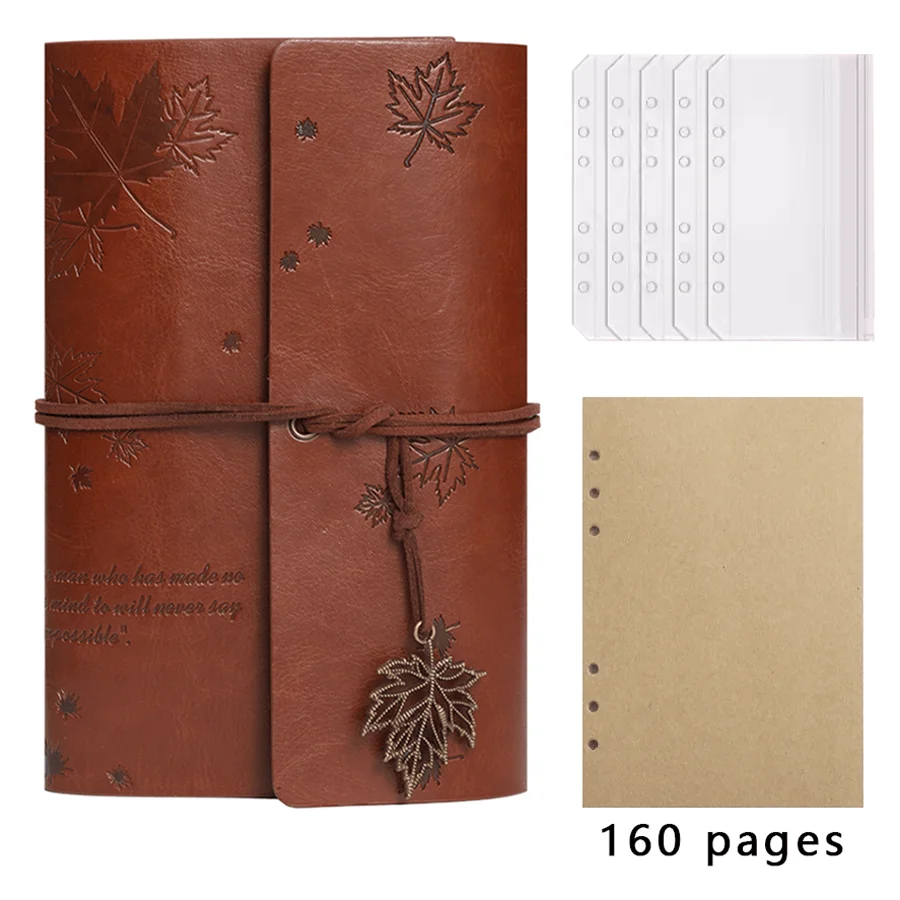 Vintage Leather Travel Journal - Spiral Ring Diary with Kraft Paper