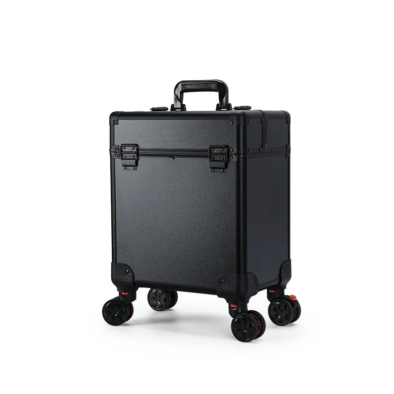 Professional Aluminum Rolling Makeup Case - Lockable Cosmetic Organizer with Trays