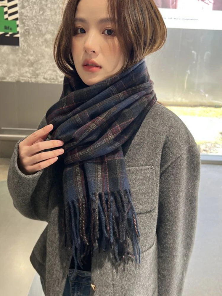 Women's Plaid Cashmere Scarf - Winter Wrap Shawl