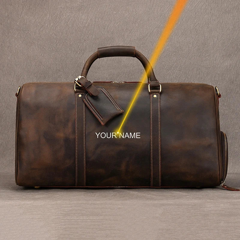 Premium Genuine Leather Travel Duffle Bag - Vintage Cow Leather Weekend Bag