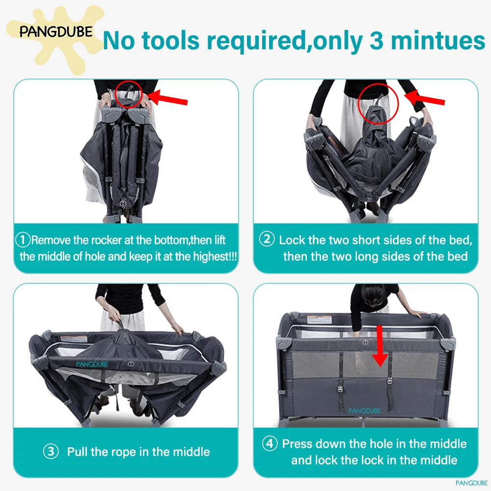 PANGDUBE 4-in-1 Convertible Baby Crib with Rocker and Changing Table
