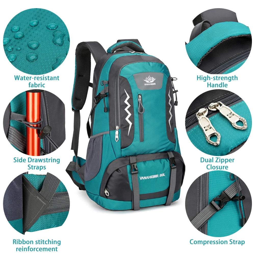 60L Water-Resistant Hiking Backpack - Professional Outdoor Camping Pack
