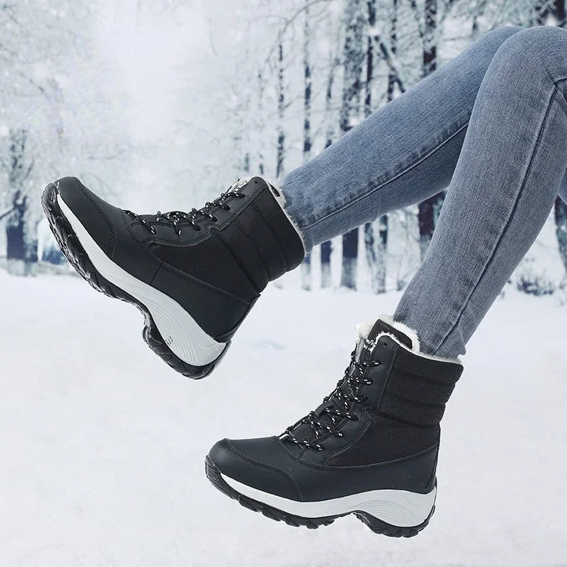 Women's Winter Snow Boots - Waterproof Platform Ankle Boots with Fur Lining