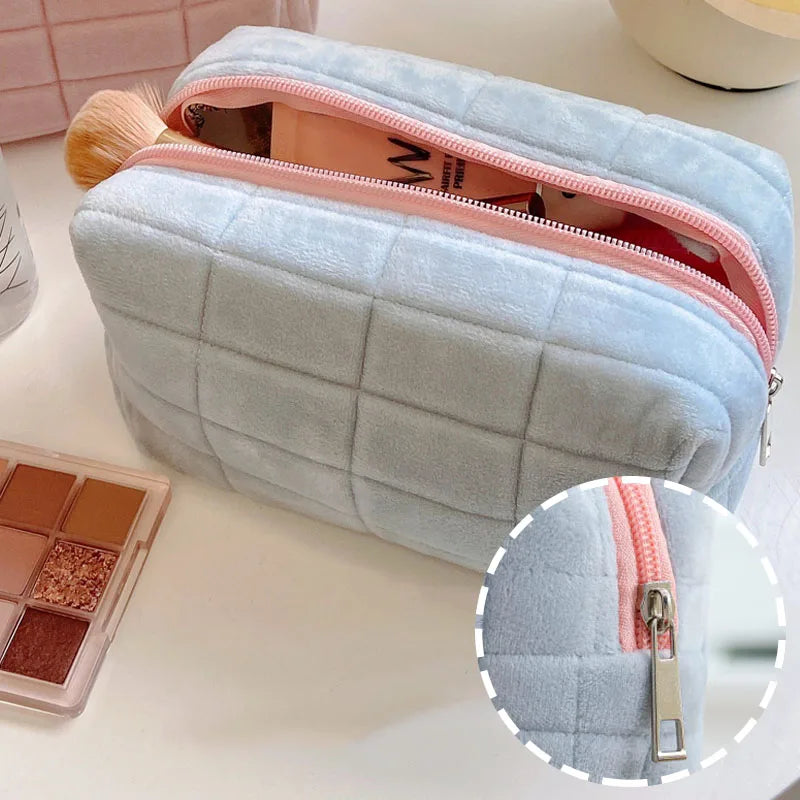 Plush Makeup Bag - Portable Travel Organizer for Cosmetics and Stationery