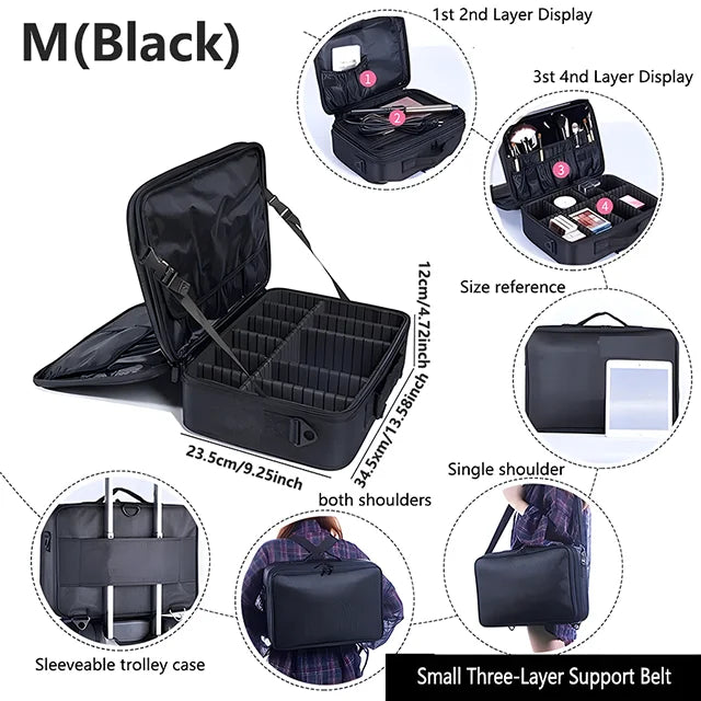 Professional Makeup Case - Large Capacity Travel Cosmetic Organizer