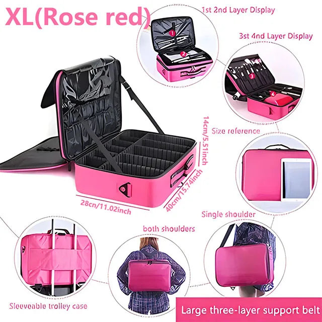 Professional Makeup Case - Large Capacity Travel Cosmetic Organizer