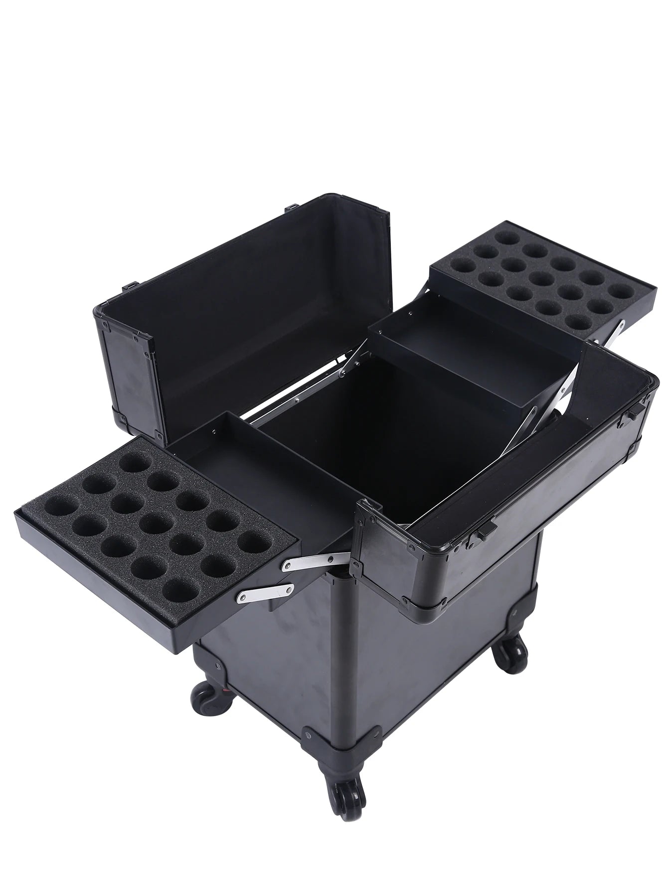 Professional Aluminum Rolling Makeup Case - Lockable Cosmetic Organizer with Trays
