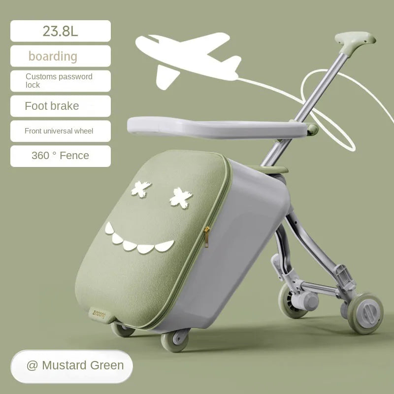 Children's Ride-On Luggage with Brake Wheels - 39.8L Foldable Travel Suitcase